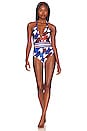 view 1 of 4 Macumba Bodysuit in Blue Burgundy Wavy Zig Zag
