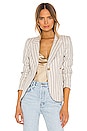 view 1 of 5 Patch Pocket Duchess Blazer in Stone Stripe with Black Leather