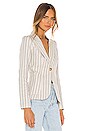 view 3 of 5 Patch Pocket Duchess Blazer in Stone Stripe with Black Leather