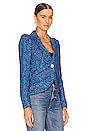 view 3 of 5 Pouf Sleeve One Button Blazer in Merlot & Cobalt Liberty Floral