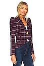 view 2 of 4 Pouf Sleeve One Button Blazer in Mulberry Plaid