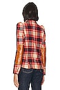 view 3 of 4 Pouf Sleeve One Button Blazer in Carmine Plaid With Whiskey