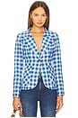 view 1 of 4 Patch Pocket Duchess Blazer in Marine Check W/ Whiskey Leather Patches