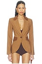 view 1 of 5 Blocked Seamed Blazer in Saddle