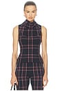 view 1 of 4 Funnel Neck Shell in Fig Plaid