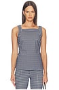view 1 of 5 Ponte High Neck Tank Top in Timeless Navy Gingham
