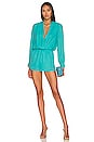 view 1 of 3 Kaycie Drape Neck Romper in Teal
