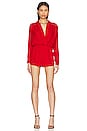 view 1 of 4 Kaycie Drape Neck Romper in Red