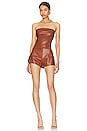 view 1 of 3 Briar Faux Leather Romper in Brown