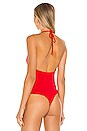 view 4 of 5 Nia Drape Front Bodysuit in Red