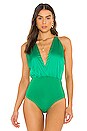 view 2 of 5 Sage Satin Bodysuit in Green