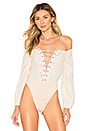view 2 of 5 Lulu Lace Up Bodysuit in Nude & White