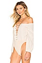 view 3 of 5 Lulu Lace Up Bodysuit in Nude & White