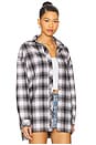 view 2 of 5 Audriana Oversized Flannel Top in White & Black