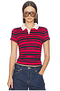 view 1 of 4 Cleo Ruched Polo Tee in Red Stripe