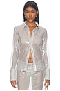 view 1 of 6 Makayla Button Up Top in Silver Sequin