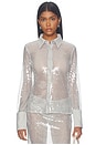 view 2 of 6 Makayla Button Up Top in Silver Sequin