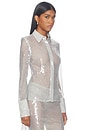 view 4 of 6 Makayla Button Up Top in Silver Sequin