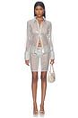 view 6 of 6 Makayla Button Up Top in Silver Sequin