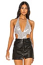 view 1 of 6 Suri Plunge Halter Bodysuit in Light Grey