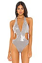 view 2 of 6 Suri Plunge Halter Bodysuit in Light Grey