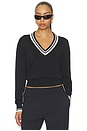 view 1 of 4 Jemma Knit V-neck Pullover in Black & White