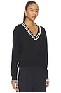 view 2 of 4 Jemma Knit V-neck Pullover in Black & White