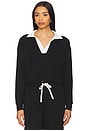 view 1 of 4 Joan Fleece Polo Long Sleeve Top in Black & White