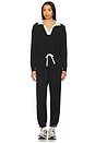 view 4 of 4 Joan Fleece Polo Long Sleeve Top in Black & White
