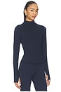view 2 of 4 Stevie Active Rib Half Zip Waist Length Top in Heather Indigo