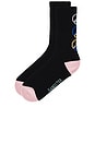 view 2 of 4 Peace Emblem Crew Sock in Black & Pink Dunes