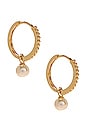 view 1 of 2 Beaded Pearl Huggie Earrings in 10k Yellow Gold