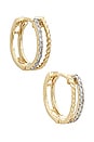 view 1 of 3 Velvet Rope Pave Second Hole Huggies Earrings in 10k Yellow Gold & White Diamond