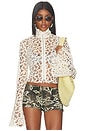 view 1 of 4 Embroidered Fluted Top With Front Zipper in Ecru