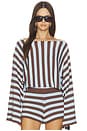 view 1 of 6 Izabelle Striped Sweater in Blue & Brown Stripe