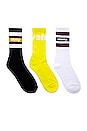 view 1 of 2 Jacquard Logo & Stripe Crew 3-Pack Socks in Yellow & Black & White