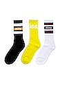 view 2 of 2 Jacquard Logo & Stripe Crew 3-Pack Socks in Yellow & Black & White