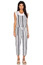 view 1 of 3 Vertical Navy Stripe Veil Sleeveless Tied Waist Jumpsuit in White