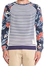 view 4 of 4 Crewneck Pullover w/ Felpa Sleeve in Navy/Multi in Navy & Multi
