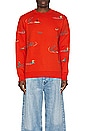 view 4 of 4 Allover Embroidery Sweatshirt in Boat Red