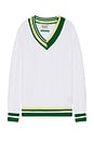 view 1 of 3 V Neck Dropped Shoulder Cable Knit Sweater in White