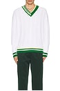 view 3 of 3 V Neck Dropped Shoulder Cable Knit Sweater in White