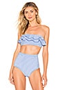 view 1 of 4 Solstice Frill Bandeau Bikini Top in Cobalt Blue & White Stripe
