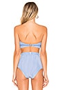 view 3 of 4 Solstice Frill Bandeau Bikini Top in Cobalt Blue & White Stripe