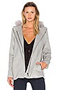 view 1 of 5 MANTEAU VESTE AVEC BORDURE CAPUCHE EN RATON-LAVEUR EZIO in Heather Grey
