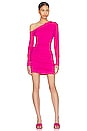 view 1 of 4 Off Shoulder Gathered Mini Dress in Magenta