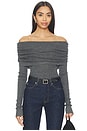 view 1 of 4 Light Merino Off Shoulder Sweater in Melange Grey