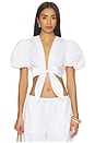 view 1 of 4 Poplin Bubble Sleeve Tie Front Top in Sugar