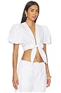 view 2 of 4 Poplin Bubble Sleeve Tie Front Top in Sugar