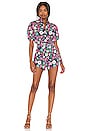 view 1 of 4 Puff Sleeve Romper in Reincarnation Blue
